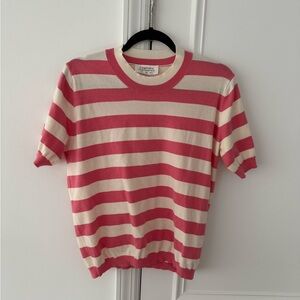 Striped Pink and Cream Short Sleeve Sweater